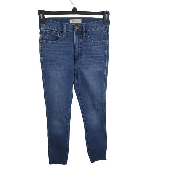 Madewell 10" Roadtripper Jeans 24 Womens Ankle Length Blue Mid Rise Raw Hem - Picture 1 of 8